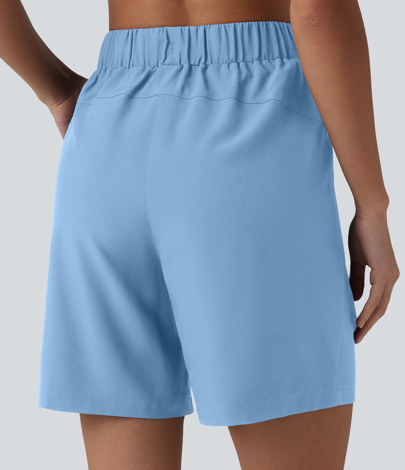 Short de yoga plissé taille haute avec ceinture élastique, cordon de serrage et poches 17,5 cm