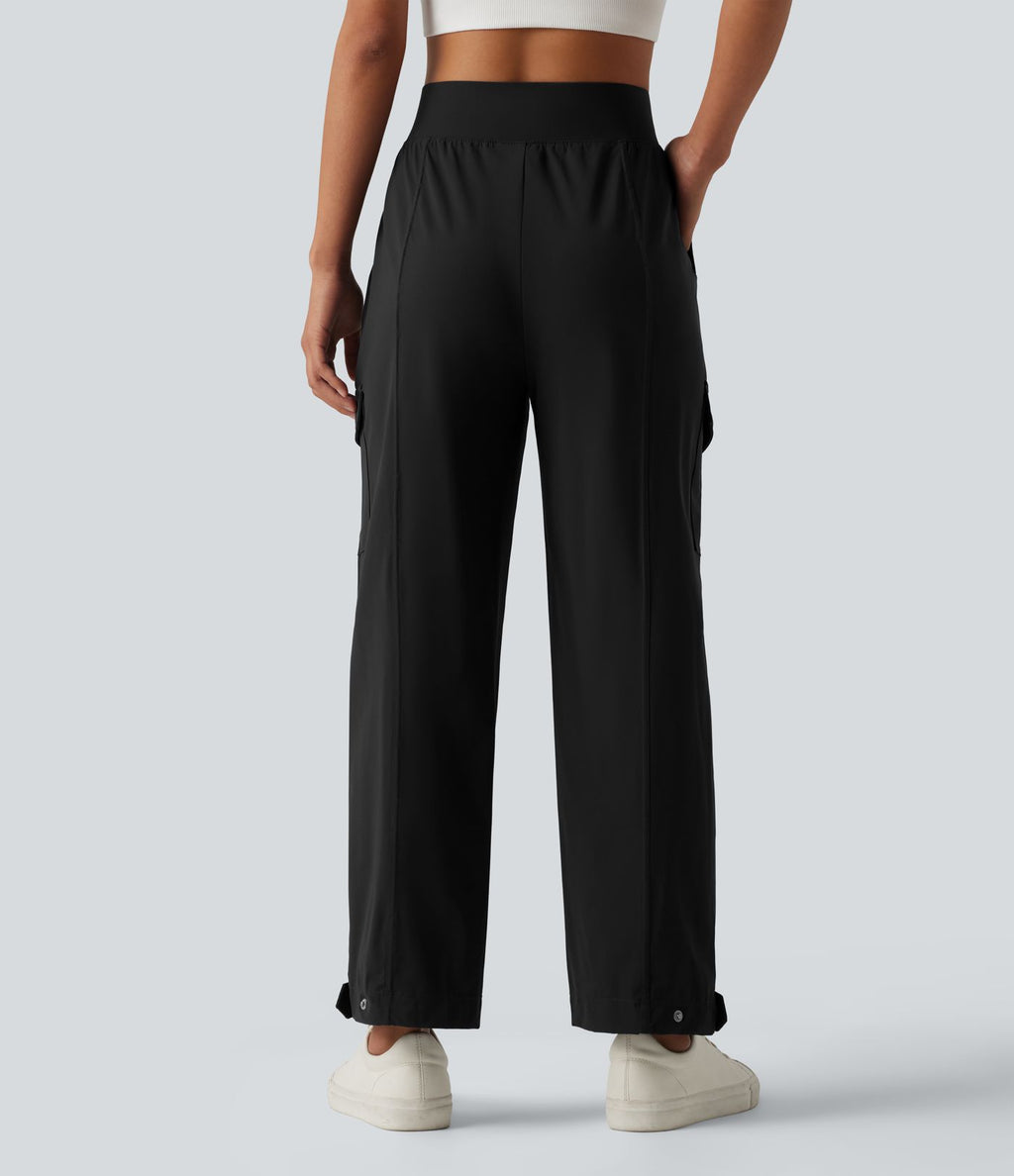 Pantalon cargo décontracté effet frais InstantCool séchage rapide taille haute à ourlet ajustable avec poches, protection solaire UPF40+