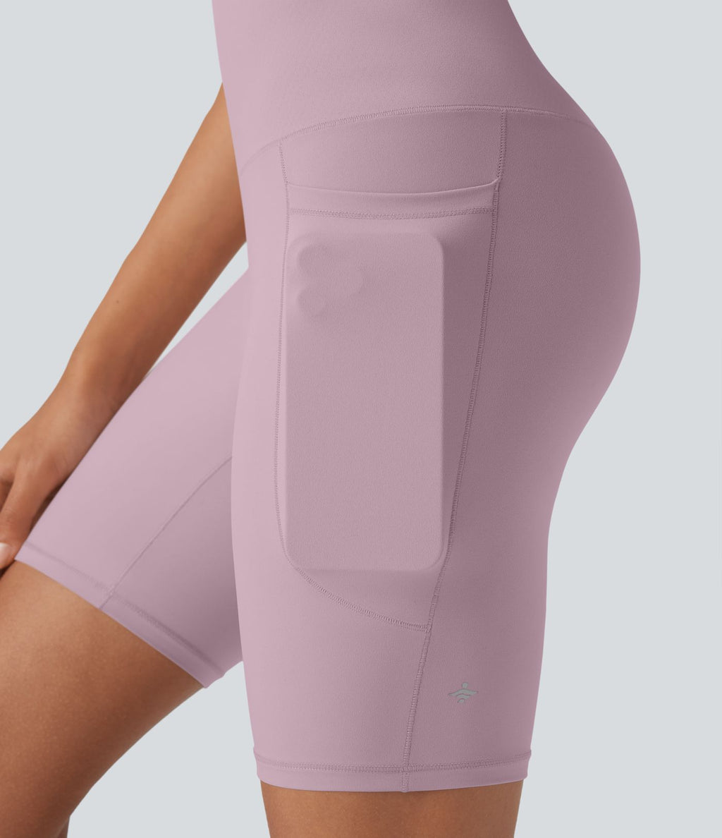 Short cycliste 7,5 cm d'entraînement gainant galbant taille haute avec effet scrunch et poches Halara UltraSculpt™