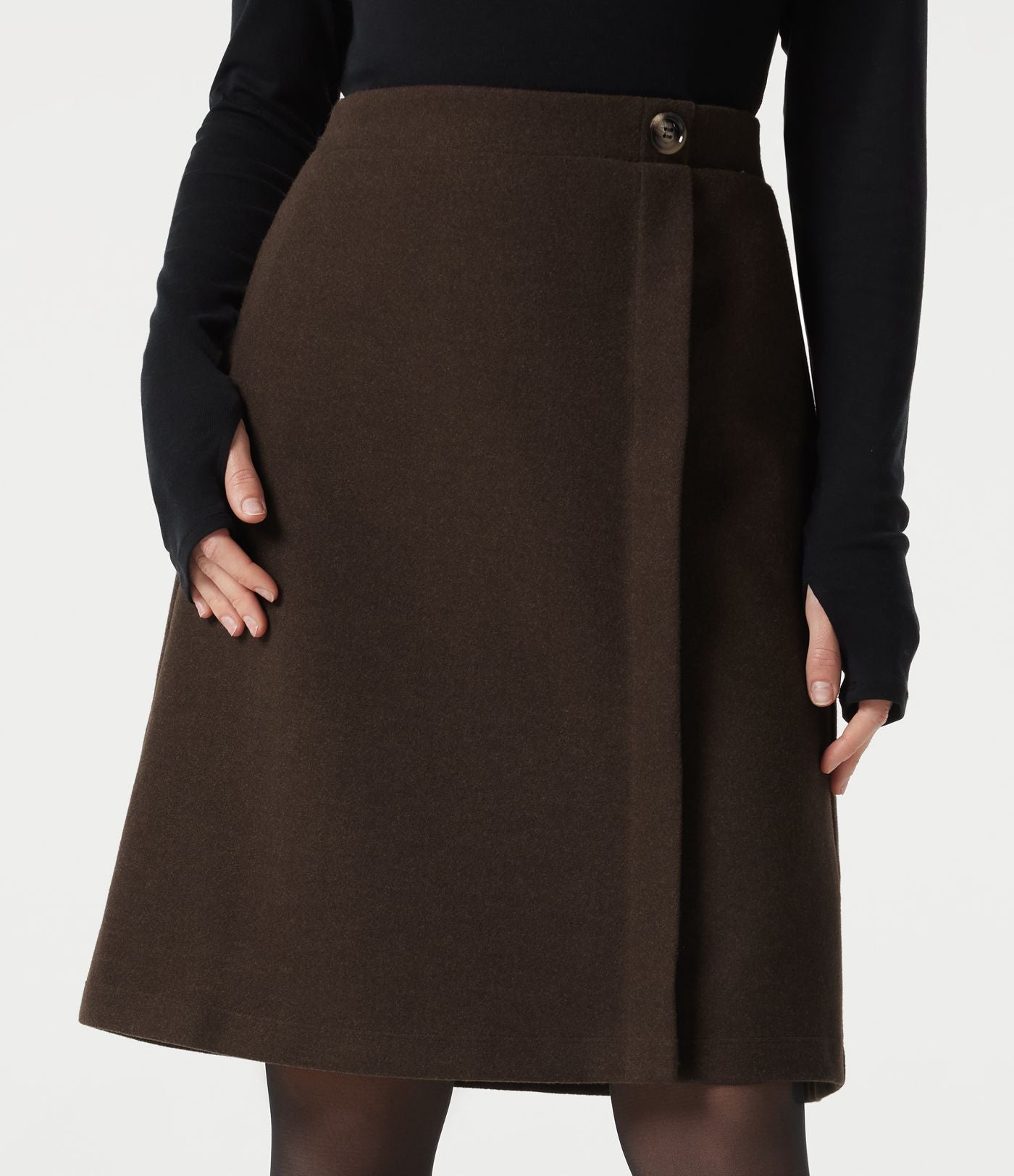 Jupe tailleur midi taille haute en polaire à poches