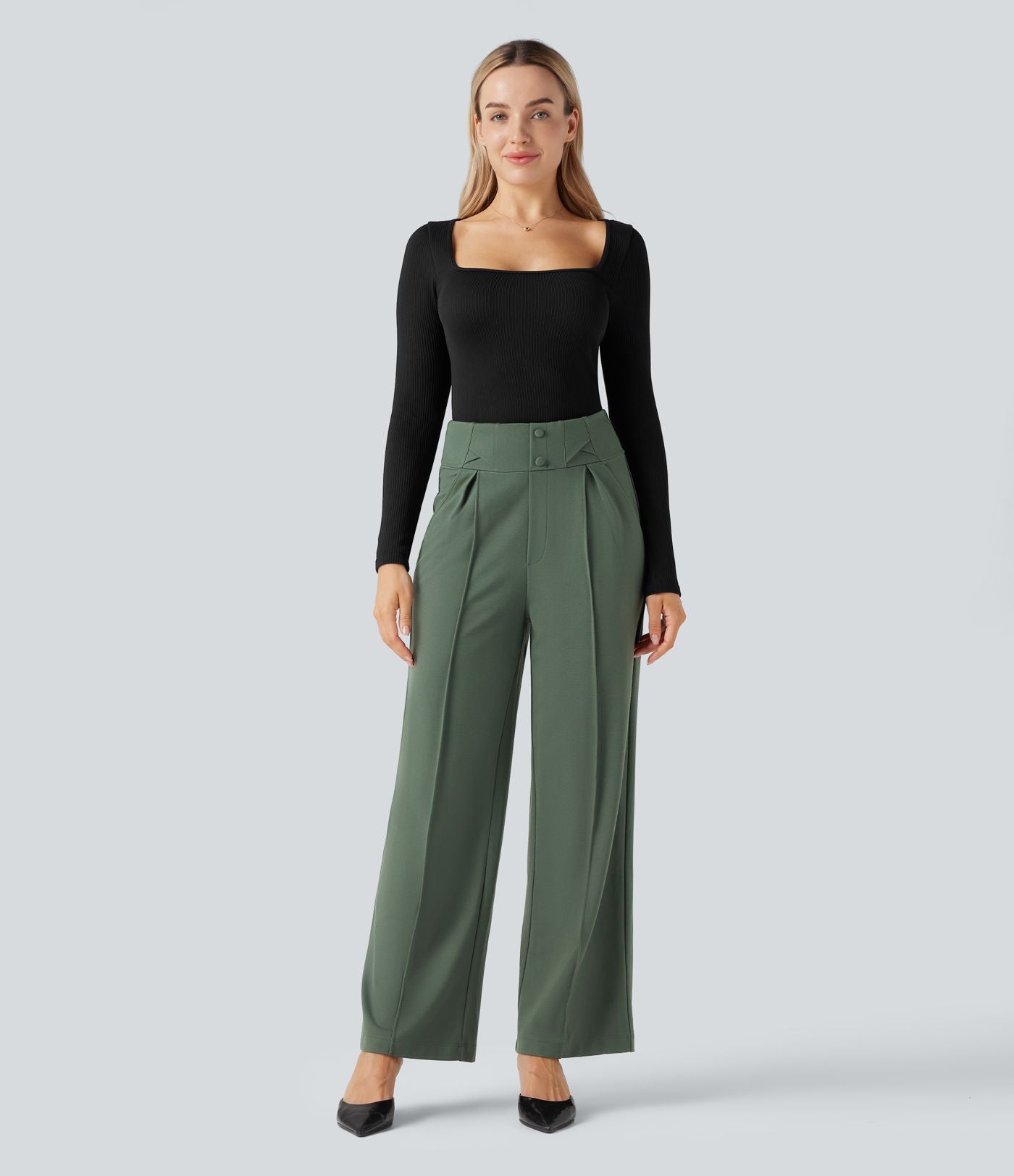 Pantalon tailleur coupe droite taille haute Halara Flex™ avec poches