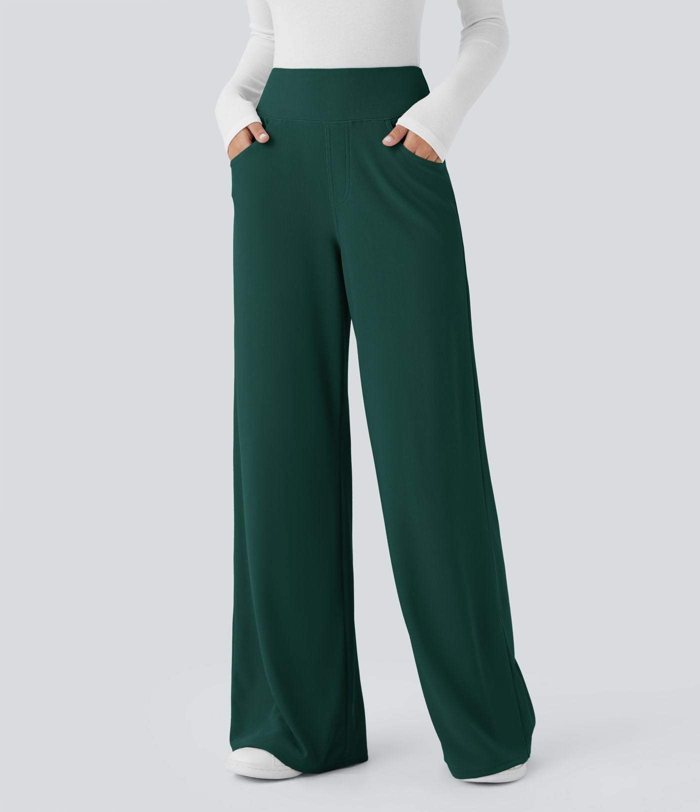 Pantalon tailleur large gainant taille haute en micro-gaufré avec poches Halara Flex™