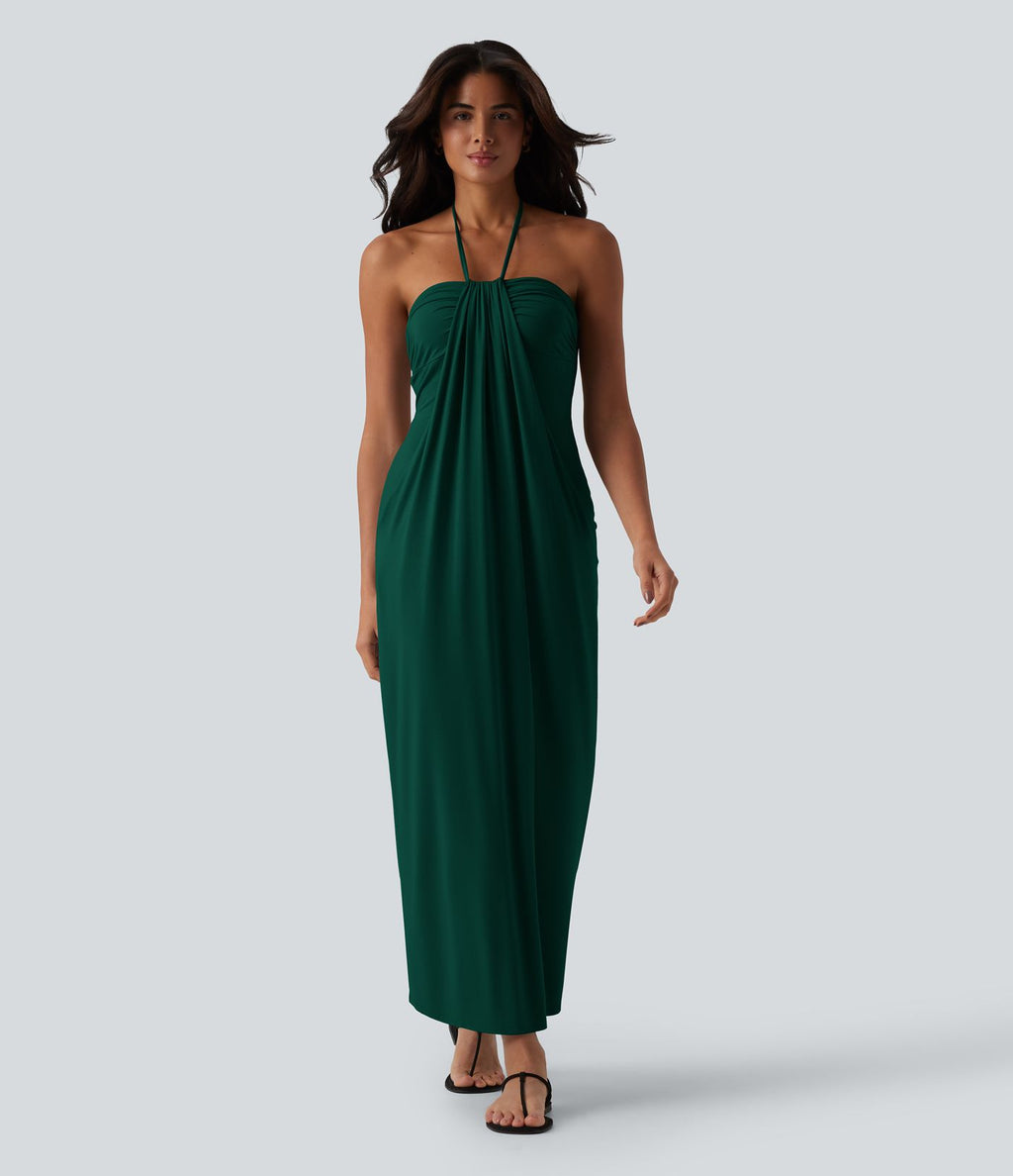 Robe longue dos nu col licou avec nœud et poches