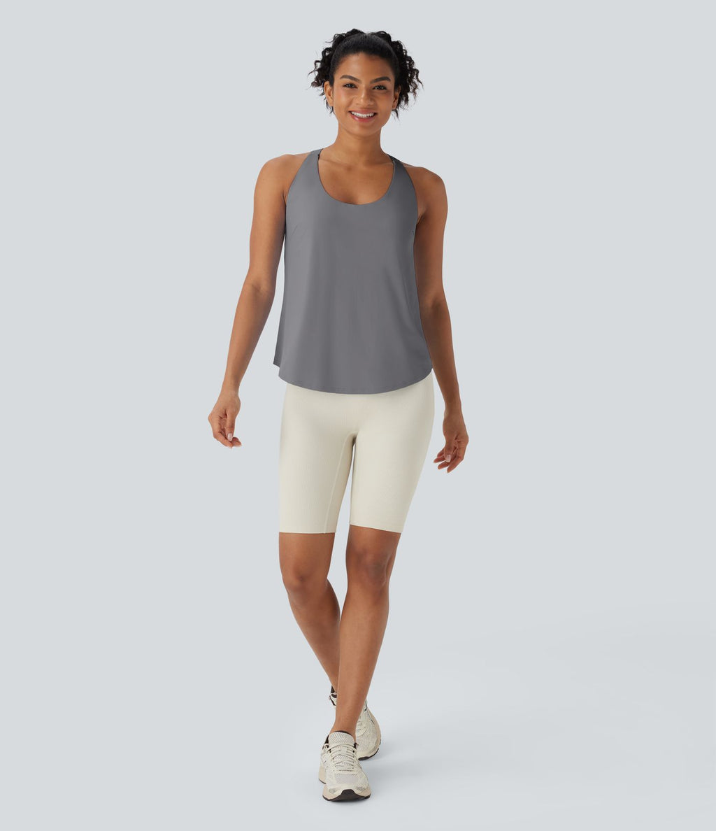 Débardeur yoga dos nu col U avec bretelles croisées, ourlet arrondi et effet frais InstantCool, protection solaire UPF50+