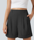 Short ample taille haute décontracté en lin stretch 10 cm avec poches