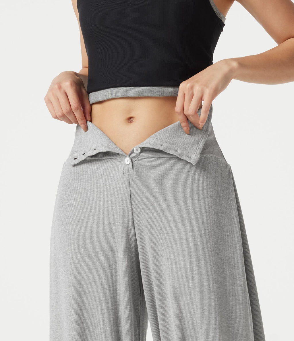 Jogging décontracté côtelé ventre plat, taille haute, très extensible, à poches