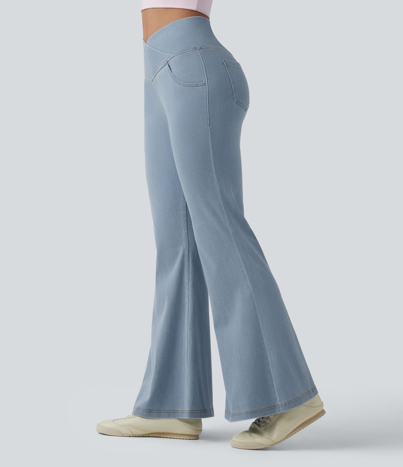 Halara Flex™ - Jean Ultra Evasé Tricot Extensible Lavé Poches Croisées Taille Haute
