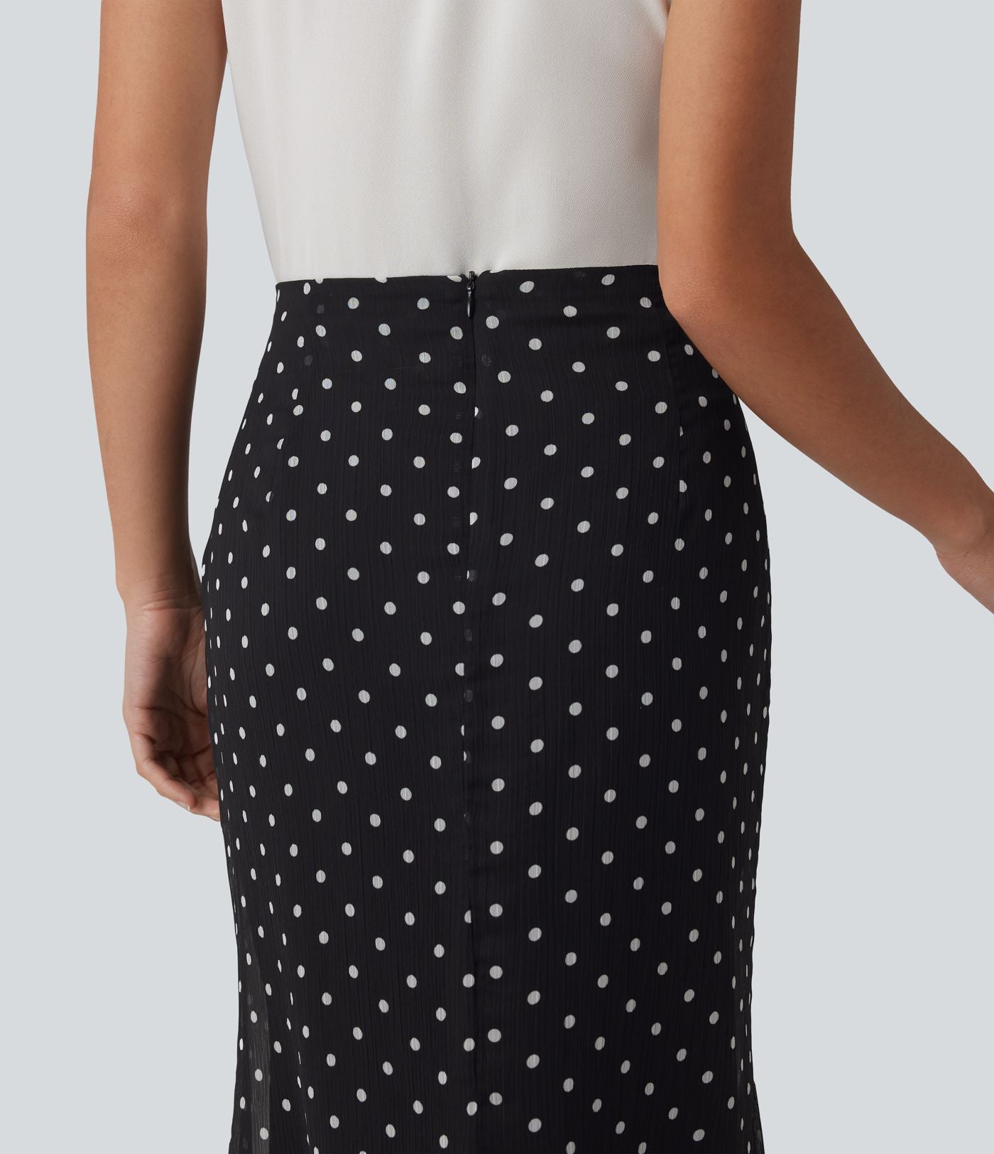 Jupe midi fluide sirène taille haute à pois