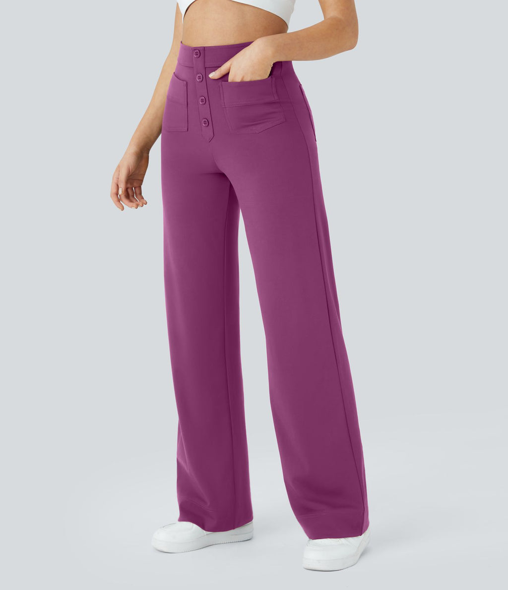 Pantalon taille haute coupe droite DayStretch avec poches