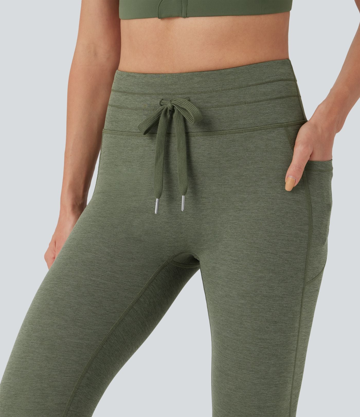 Legging yoga 7/8 taille haute chiné avec cordon de serrage et poches