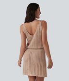 Robe mini moulante col V en maille pull