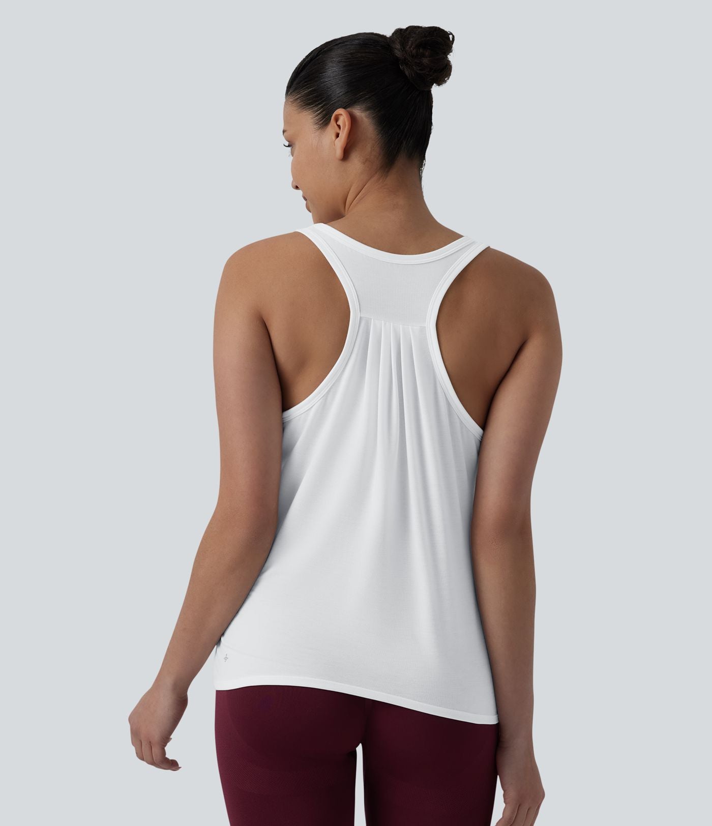 Débardeur yoga col rond plissé dos nageur à séchage rapide