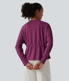 Top casual SoftlyZero™ col rond manches longues avec cordon de serrage - UPF50+