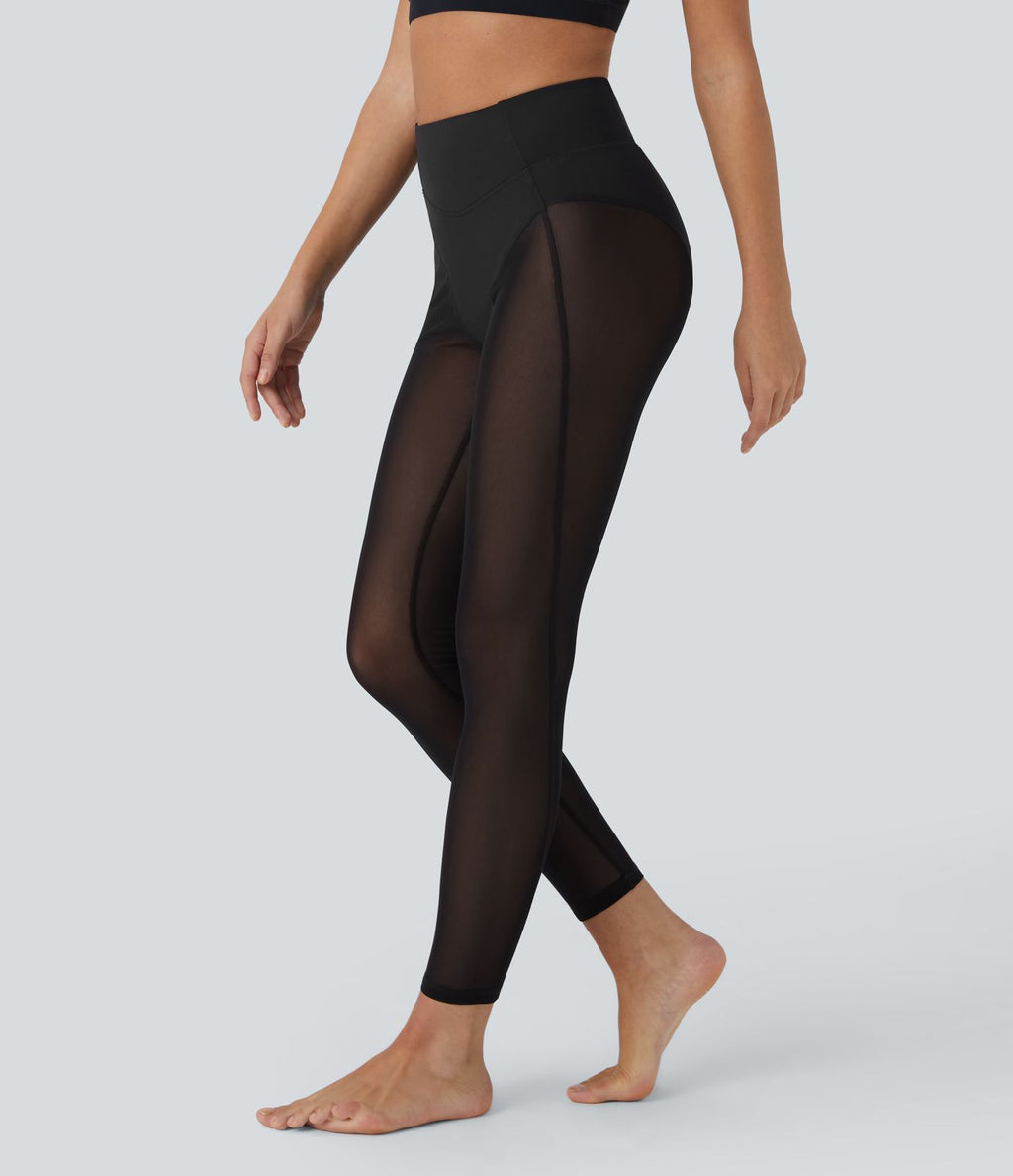 Legging de danse 7/8 taille haute 2-en-1 avec empiècements en résille