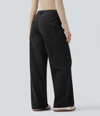 Pantalon large décontracté en velours côtelé taille haute avec poches
