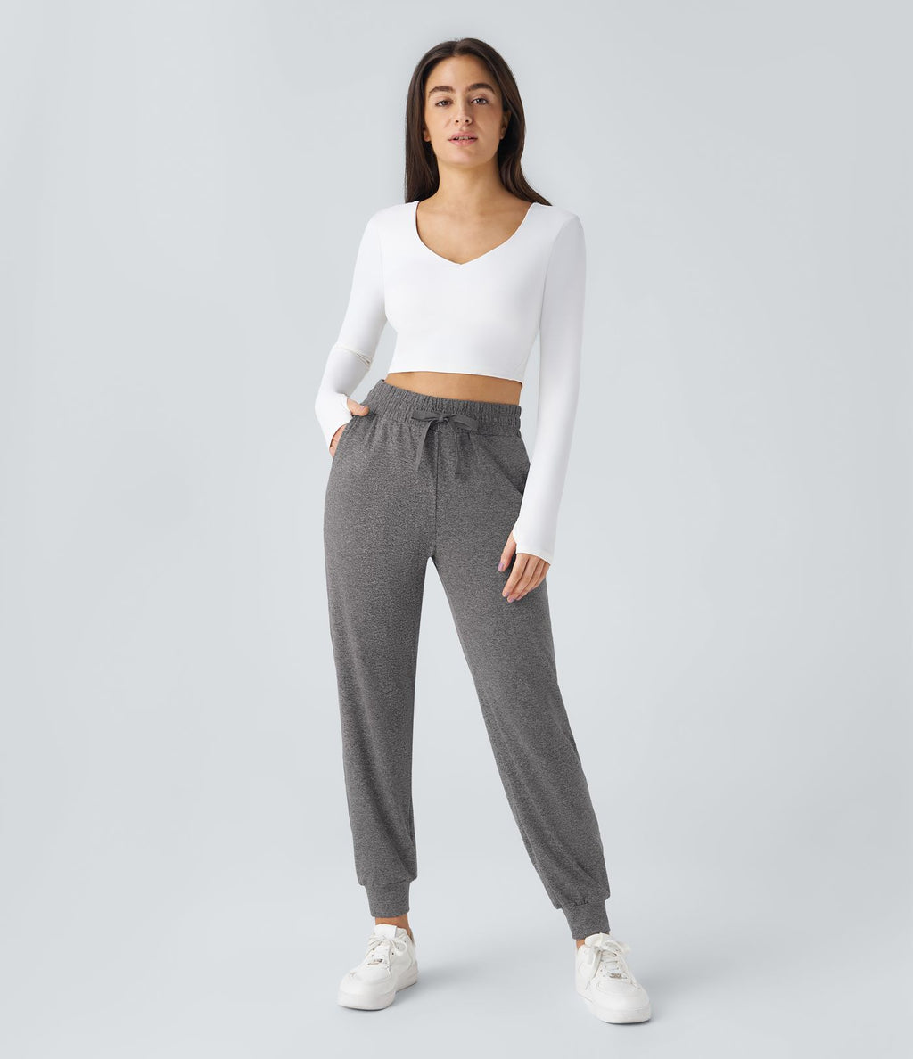 Jogging Yoga Froncé Taille Haute Cordon de Serrage Poche Latérale