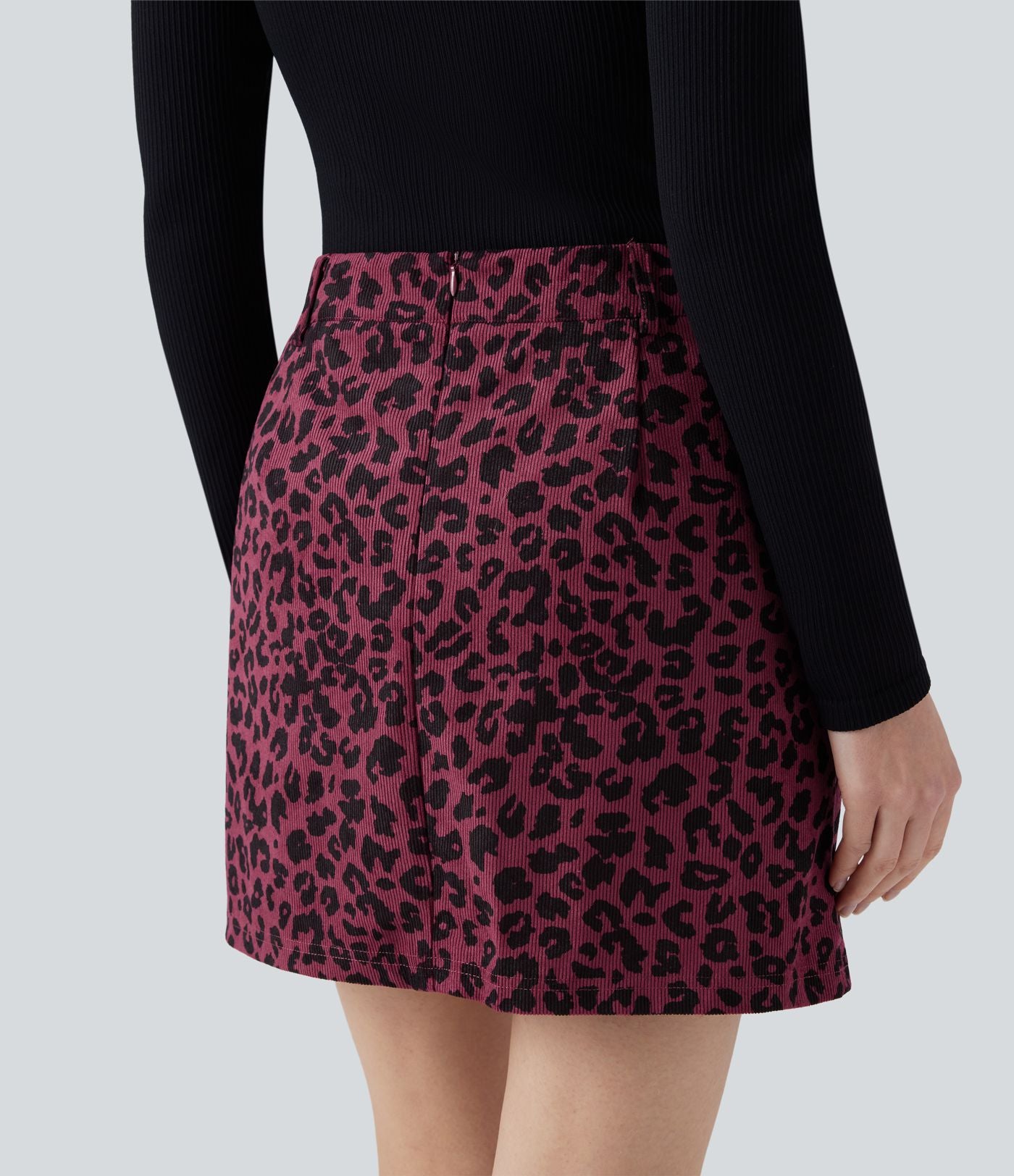 Jupe mini décontractée 2-en-1 taille haute imprimé léopard avec poche