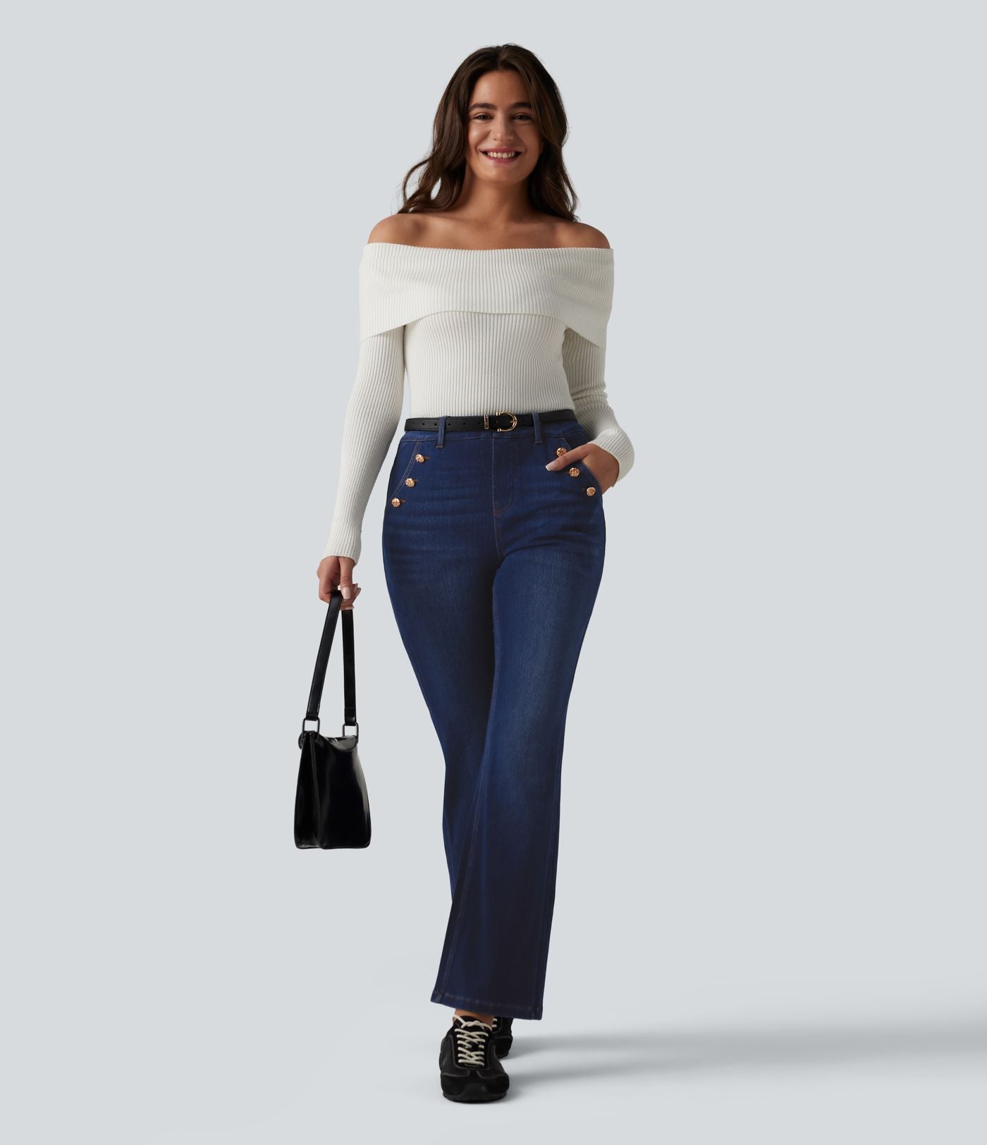 Halara Flex™ Jean bootcut casual taille mi-haute à boutons décoratifs avec poches