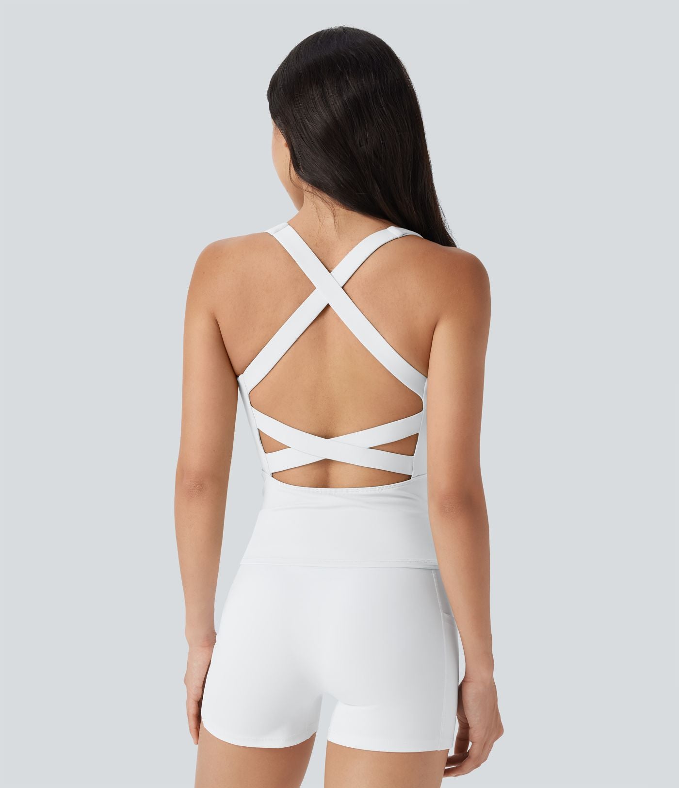 Débardeur de course crop top dos nu col carré bretelles croisées Softlyzero™ Airy Cool Touch - longueur rallongée - UPF50+