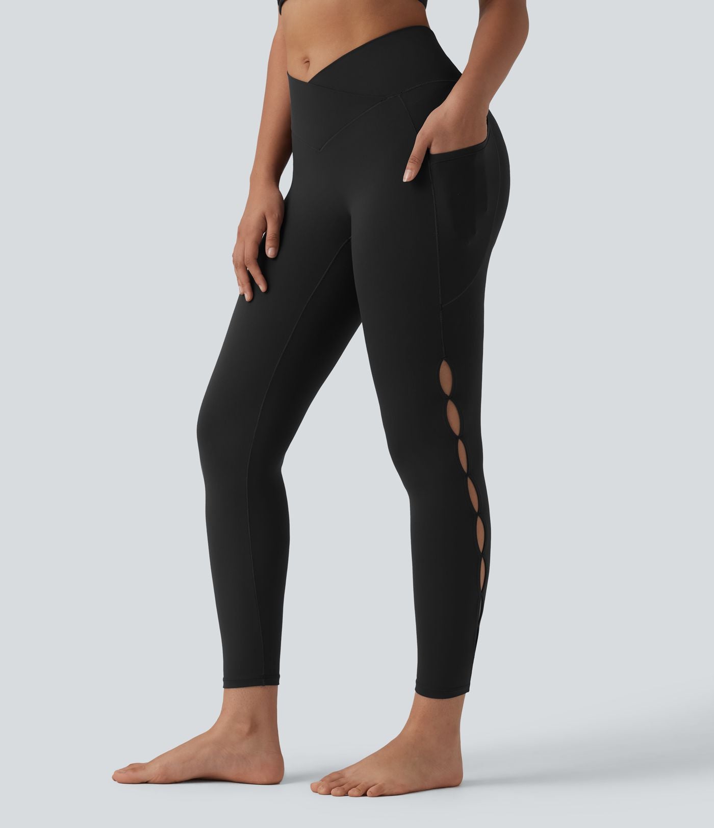 Legging de yoga SoftlyZero™ 7/8 taille haute croisée découpes avec poches - UPF50+