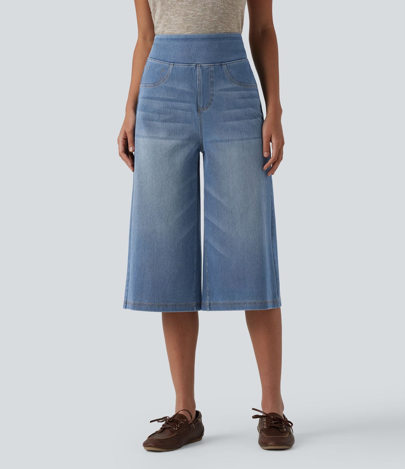Jean capri ample Halara Flex™ taille haute gainant avec poches