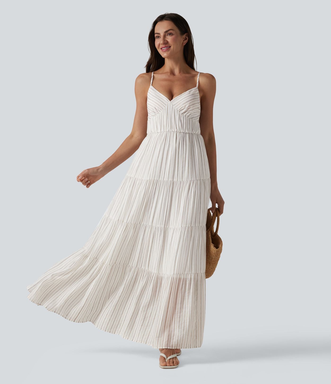 Robe longue fluide à rayures et col en V