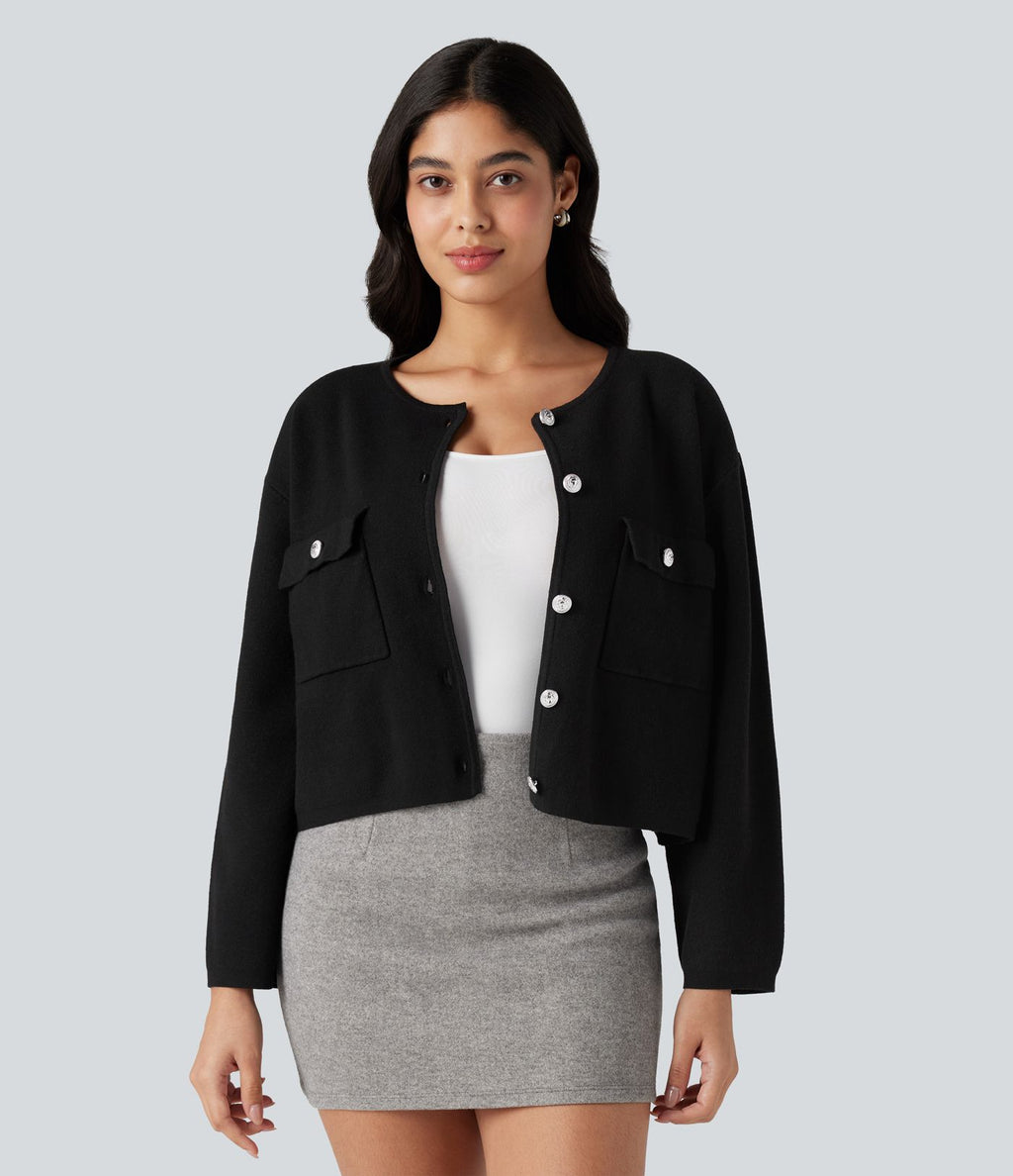 Cardigan col rond manches longues avec poches