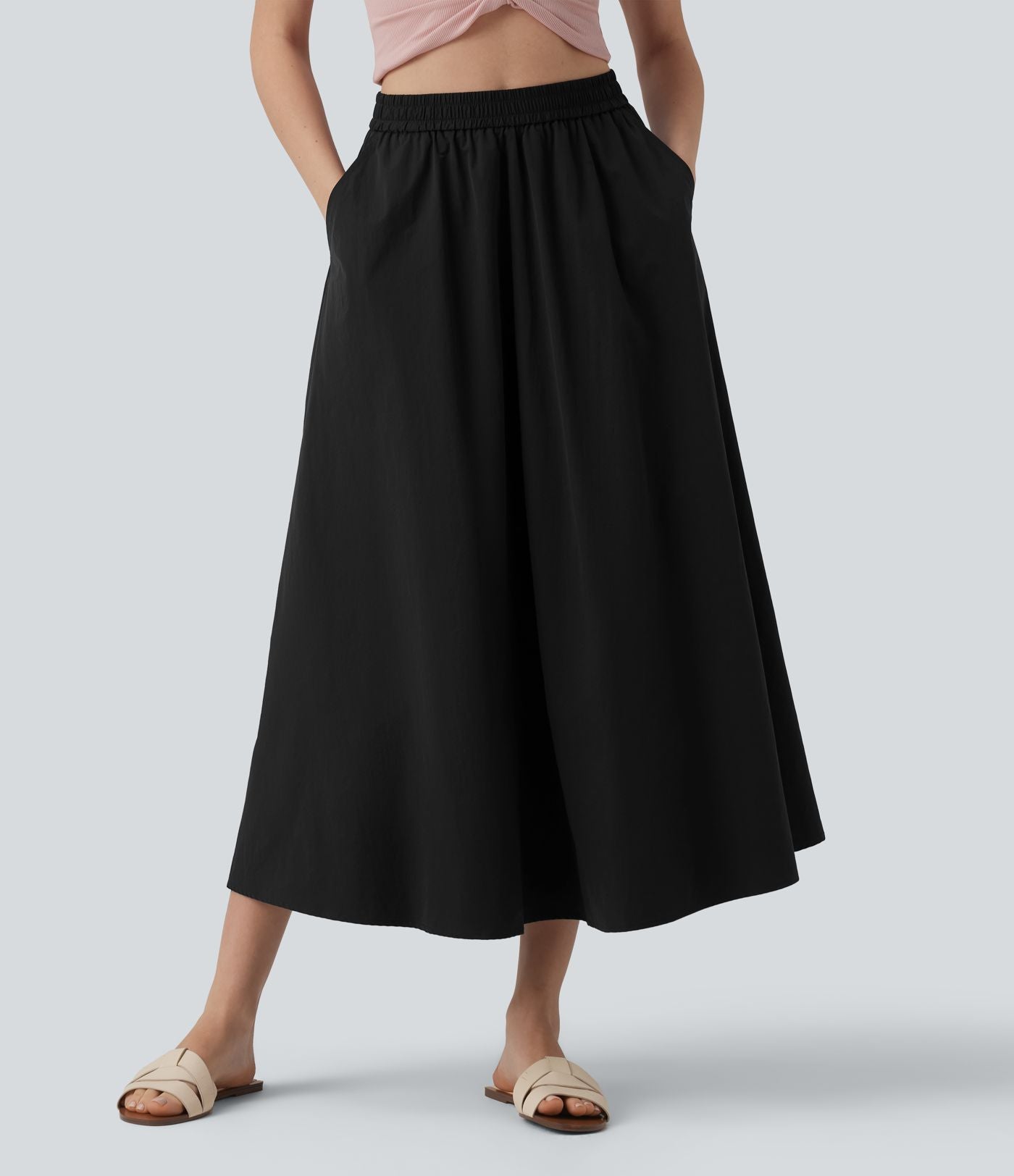 Jupe décontractée midi évasée taille haute avec poches