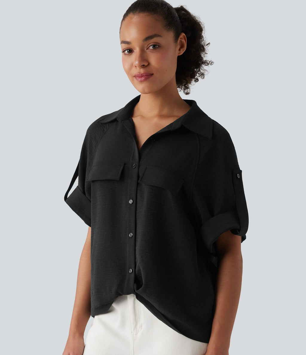 Chemise casual manches courtes aspect lin