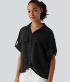 Chemise casual manches courtes aspect lin