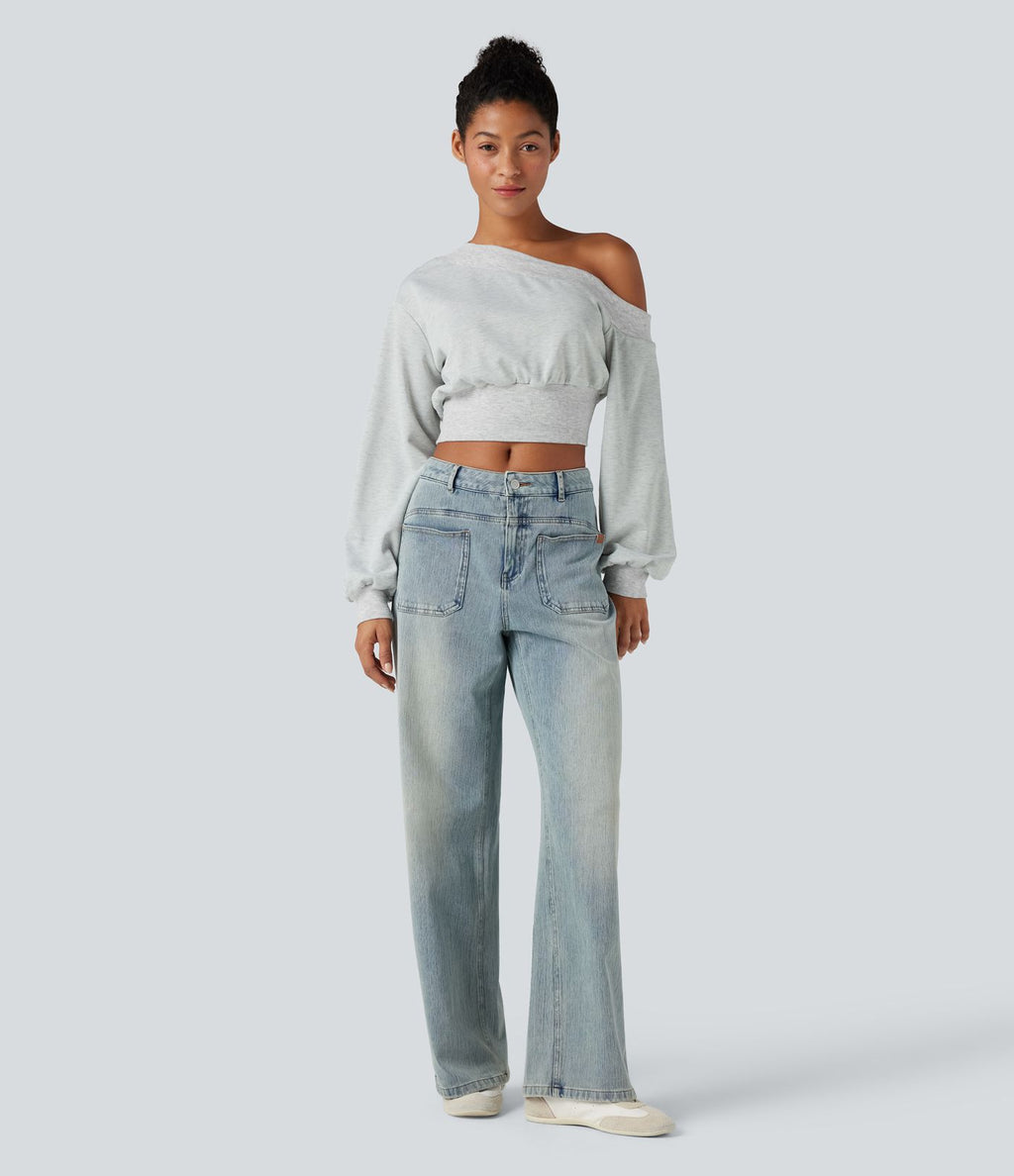 Sweatshirt casual court une épaule manches longues