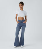 Halara Flex™ Jean Évasé à Taille Haute avec Poche Crossover Tissu Élastique Lavé