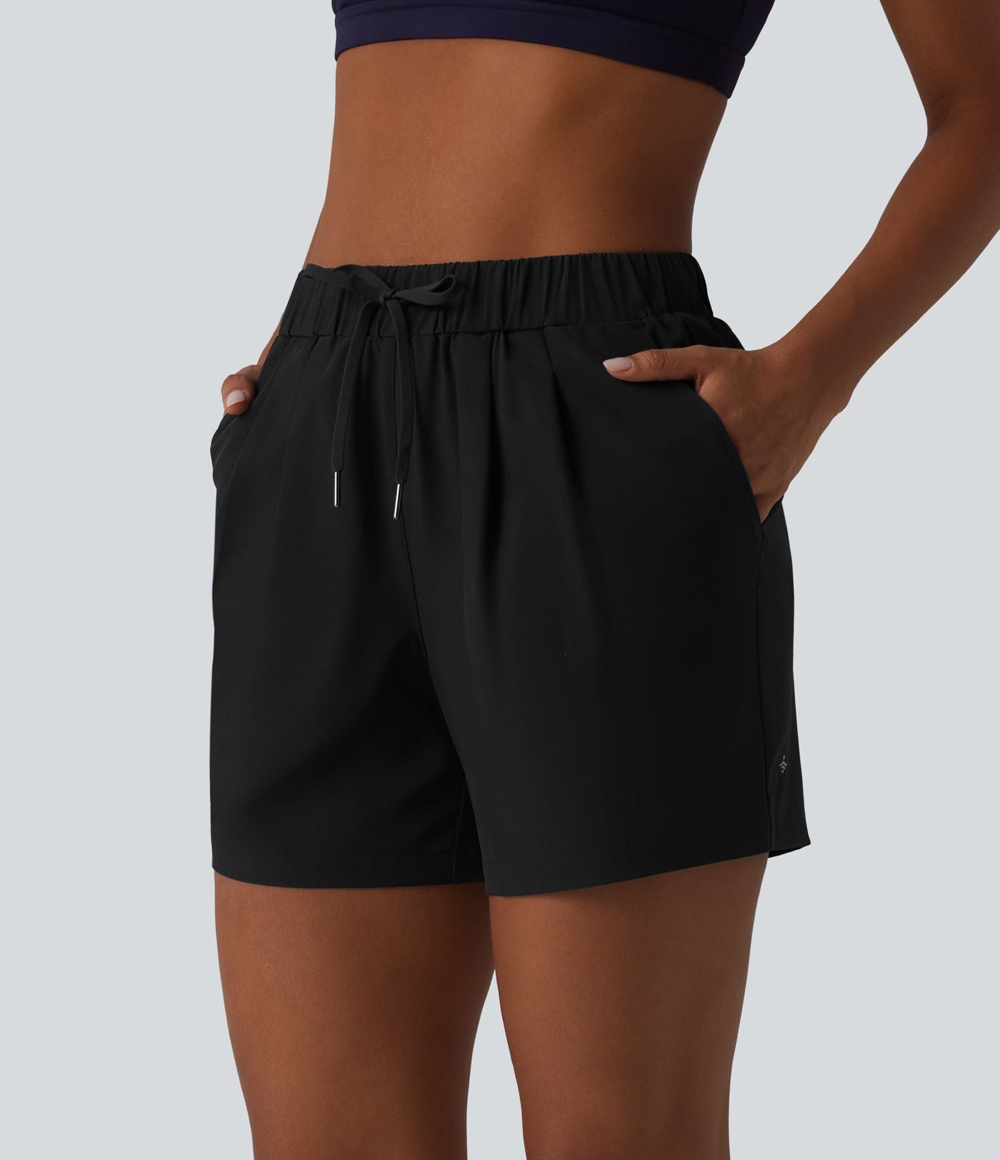 Short de yoga plissé taille haute élastique 12,5 cm avec cordon de serrage et poches
