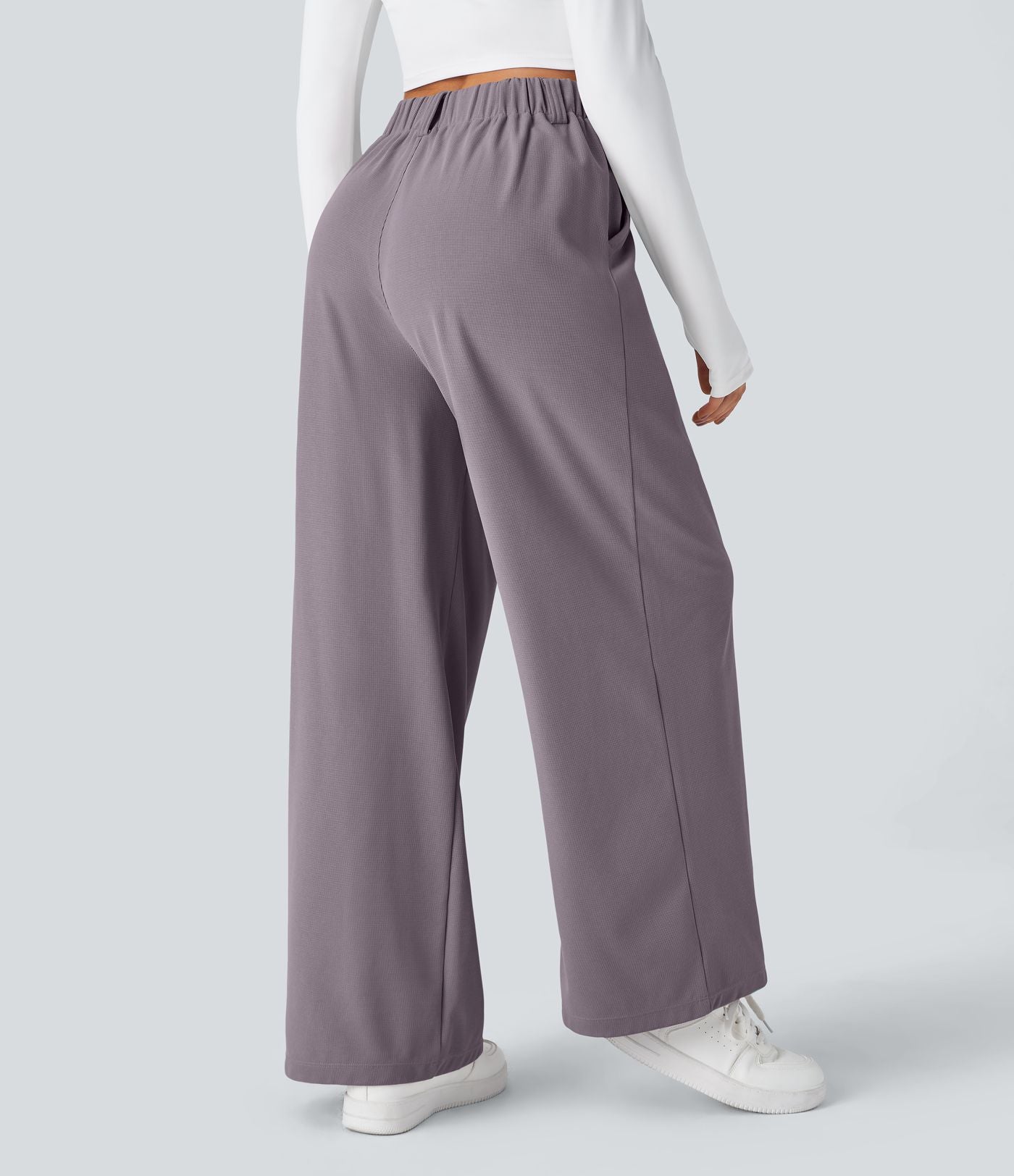 Pantalon Tailleur Large Fluide Halara Flex™ Gaufré Taille Haute Poches Latérales