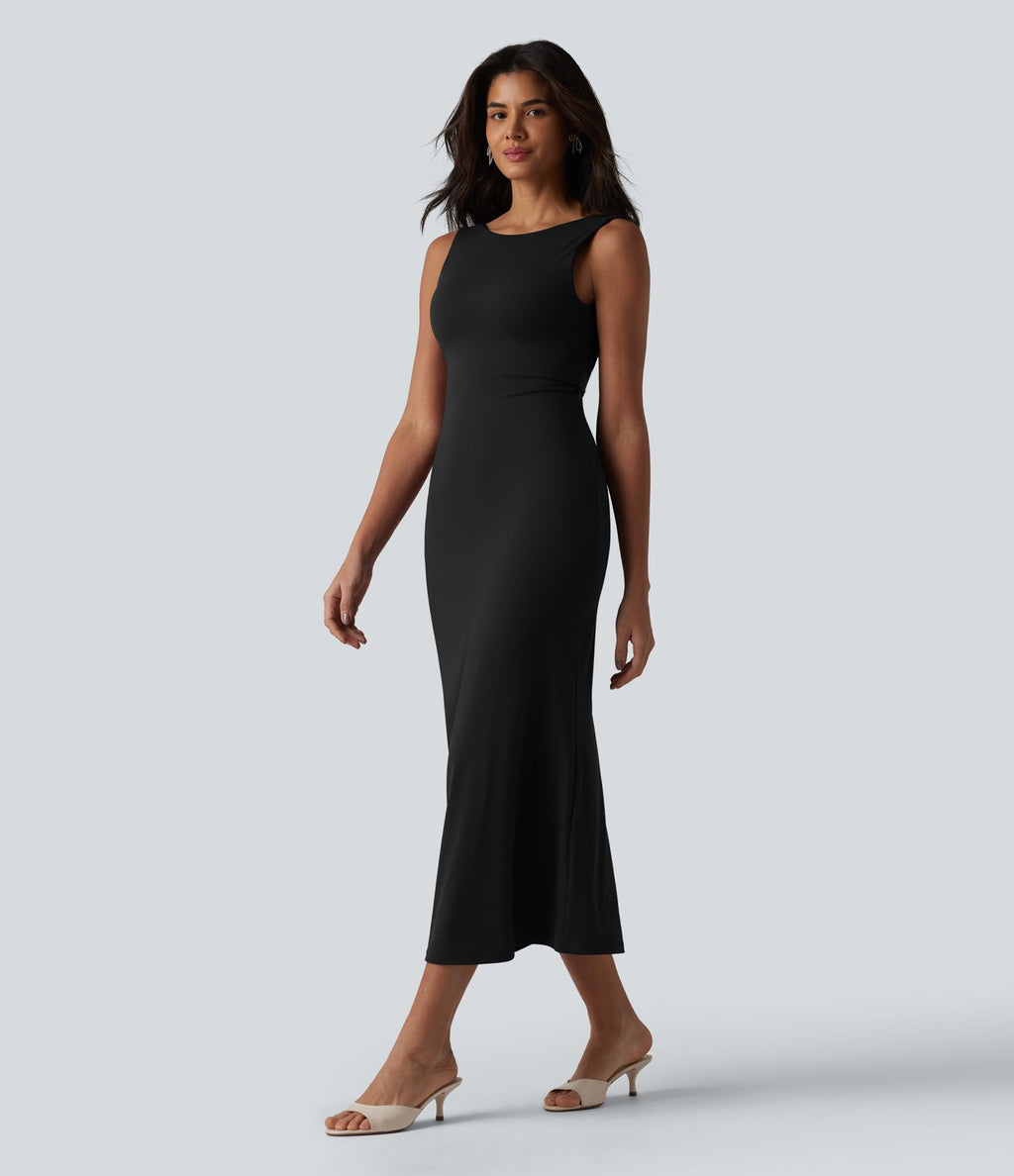 Robe midi sans manches col bateau avec brassière intégrée