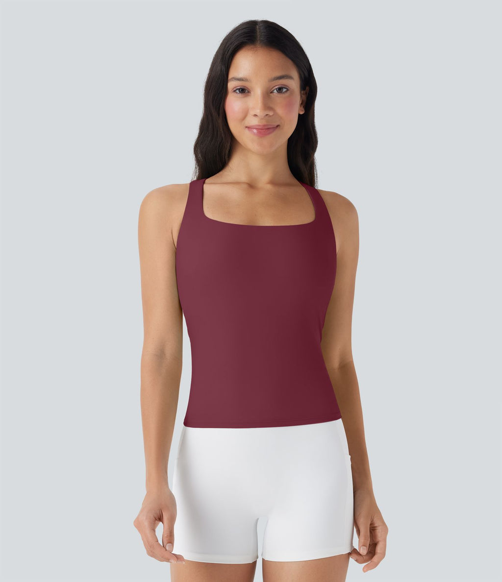 Débardeur de course crop top dos nu col carré bretelles croisées Softlyzero™ Airy Cool Touch - longueur rallongée - UPF50+