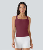 Débardeur de course crop top dos nu col carré bretelles croisées Softlyzero™ Airy Cool Touch - longueur rallongée - UPF50+