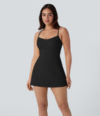 Softlyzero™ Robe-slip Sport 2-en-1 mini aérienne pour danse, effet fraîcheur, dos nu, laçage croisé et poches latérales