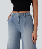 Jean décontracté capri large fluide taille mi-haute Halara Flex™ effet délavé avec poches