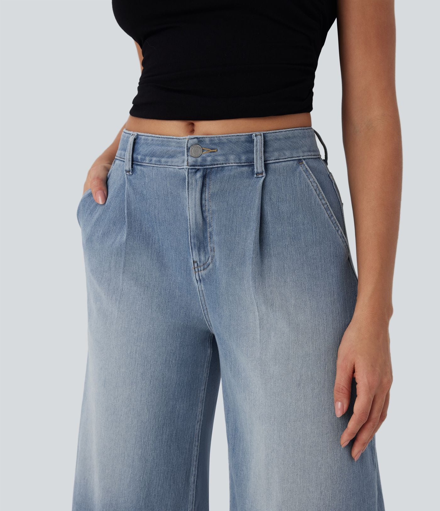 Jean décontracté capri large fluide taille mi-haute Halara Flex™ effet délavé avec poches