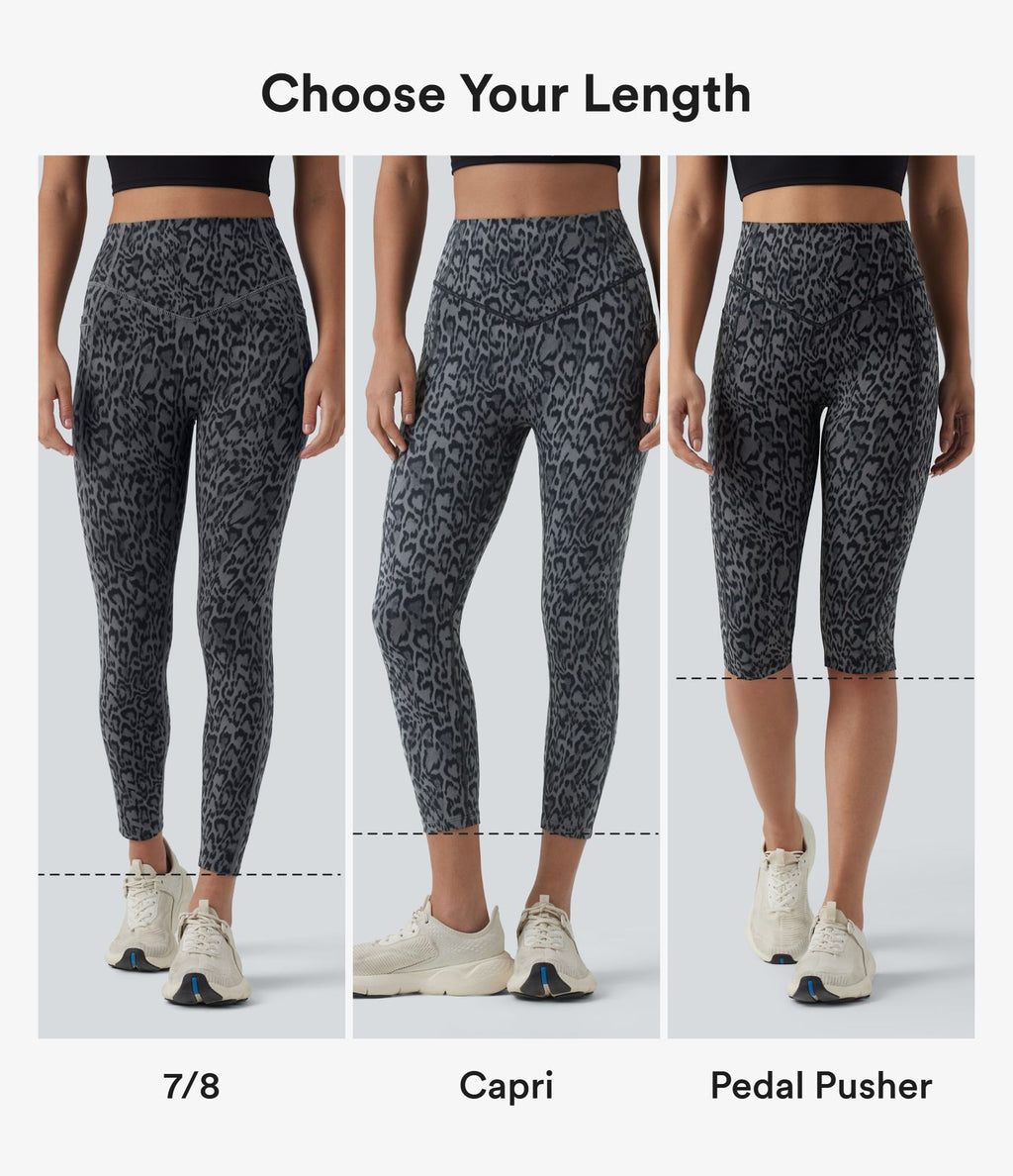 Legging corsaire d'entraînement taille haute gainant effet push-up imprimé léopard Halara UltraSculpt™ avec poches