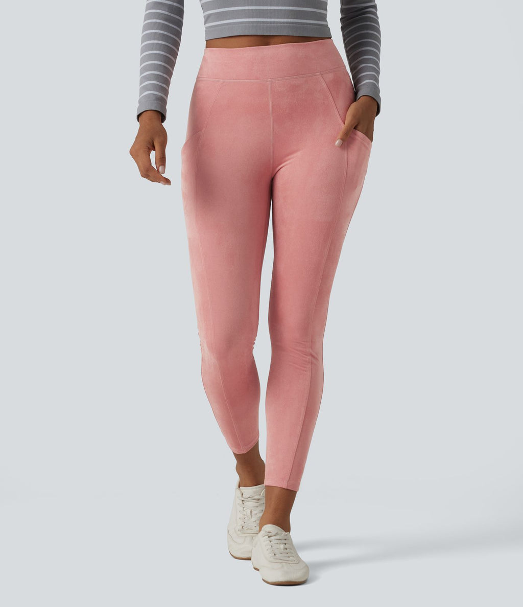 Legging casual taille haute en daim avec poches