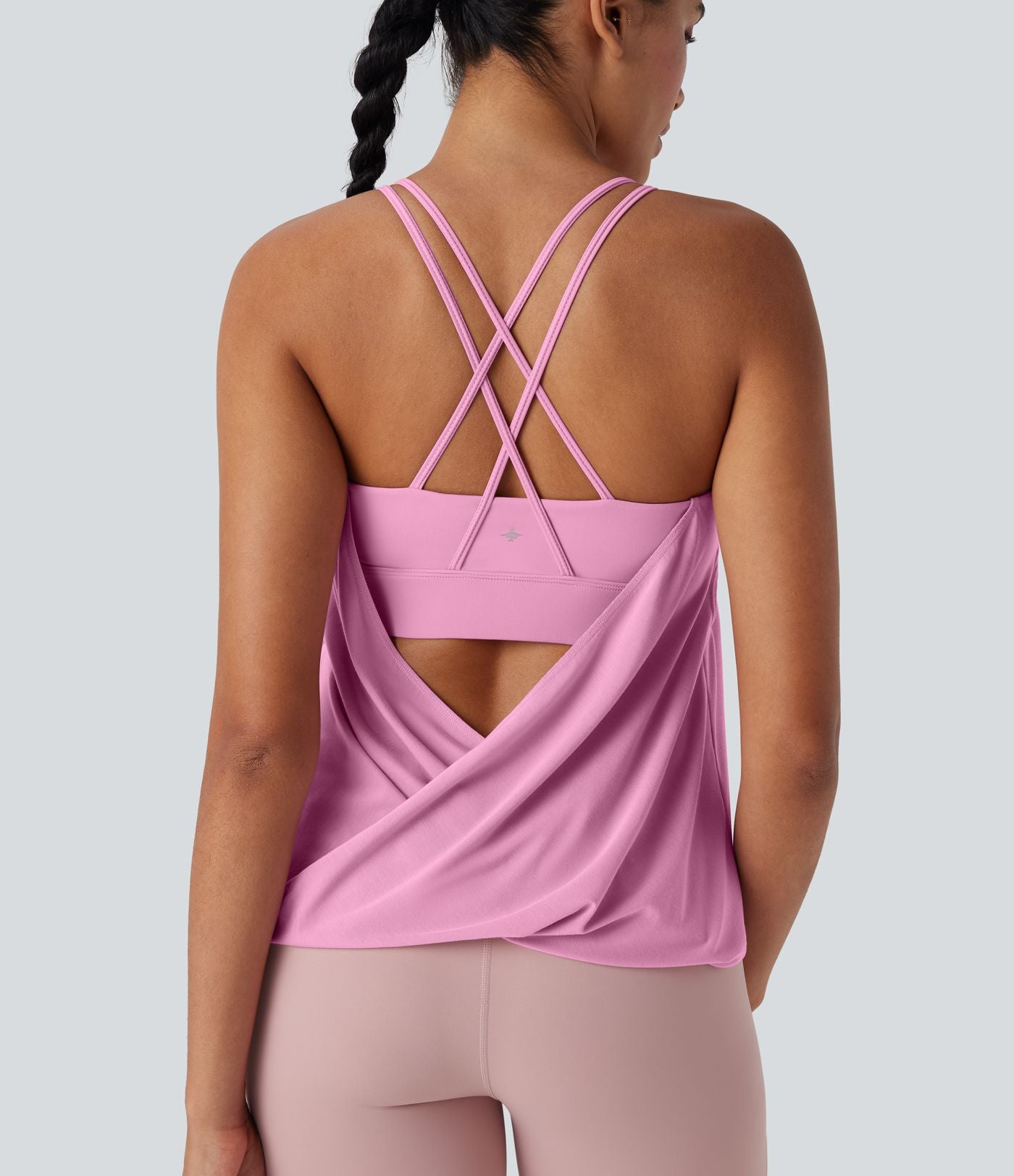 Débardeur yoga plissé à dos nu avec bretelles croisées et séchage rapide