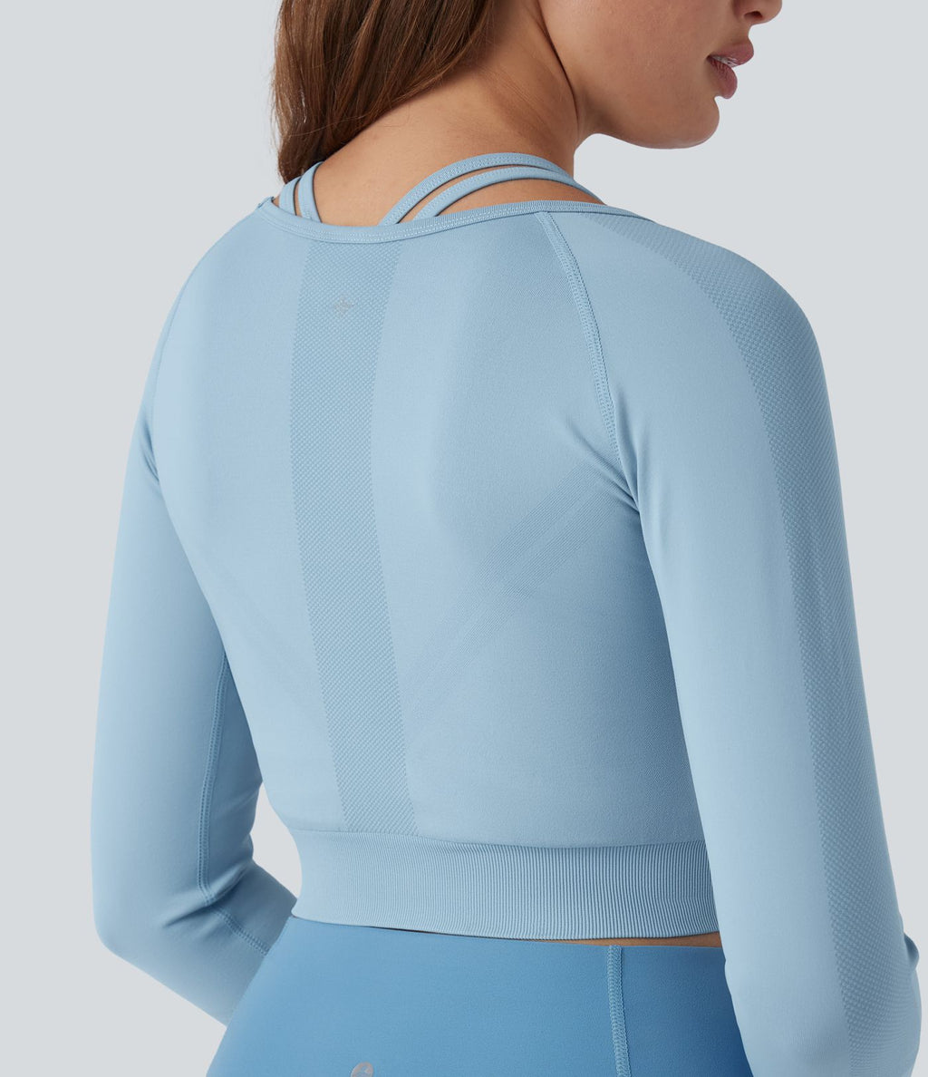 OneForm Seamless Flow Top de sport 2-en-1 court yoga à manches longues raglan