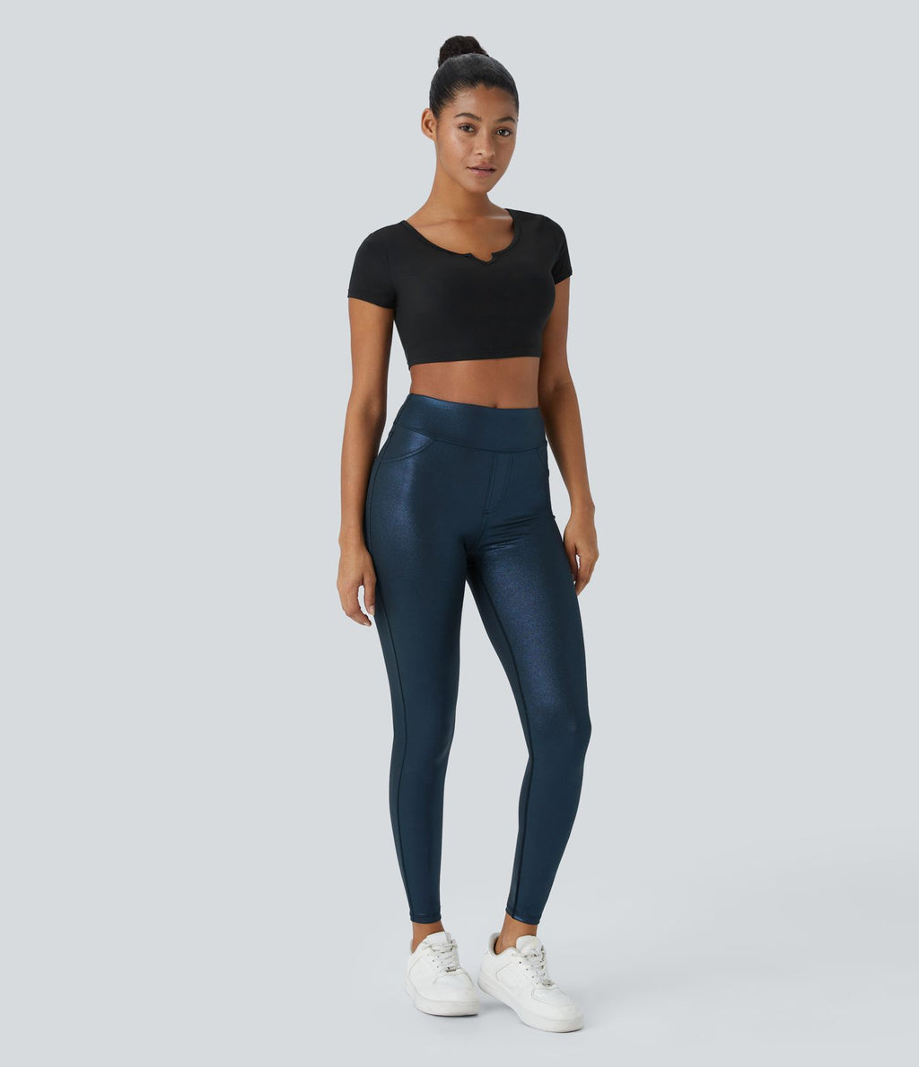 Softlyzero™ Legging Travail Taille Haute Tissu Enduit Poche Latérale Arrière