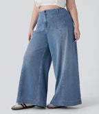Jean décontracté Halara Flex™ grande taille large taille haute en maille extensible délavée avec poches avant