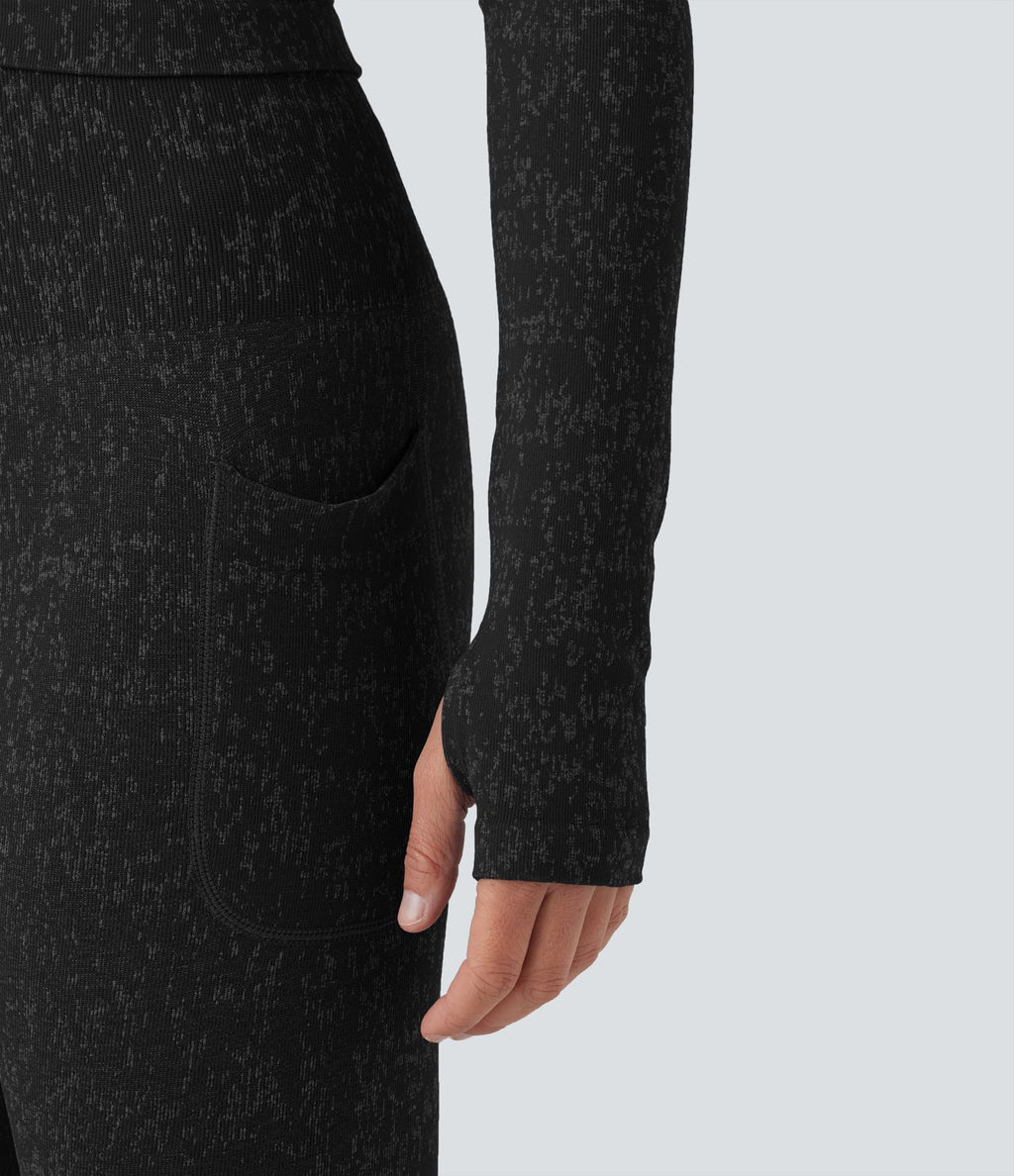 Top de sport yoga court OneForm Seamless Flow col V à manches longues avec passage de pouce