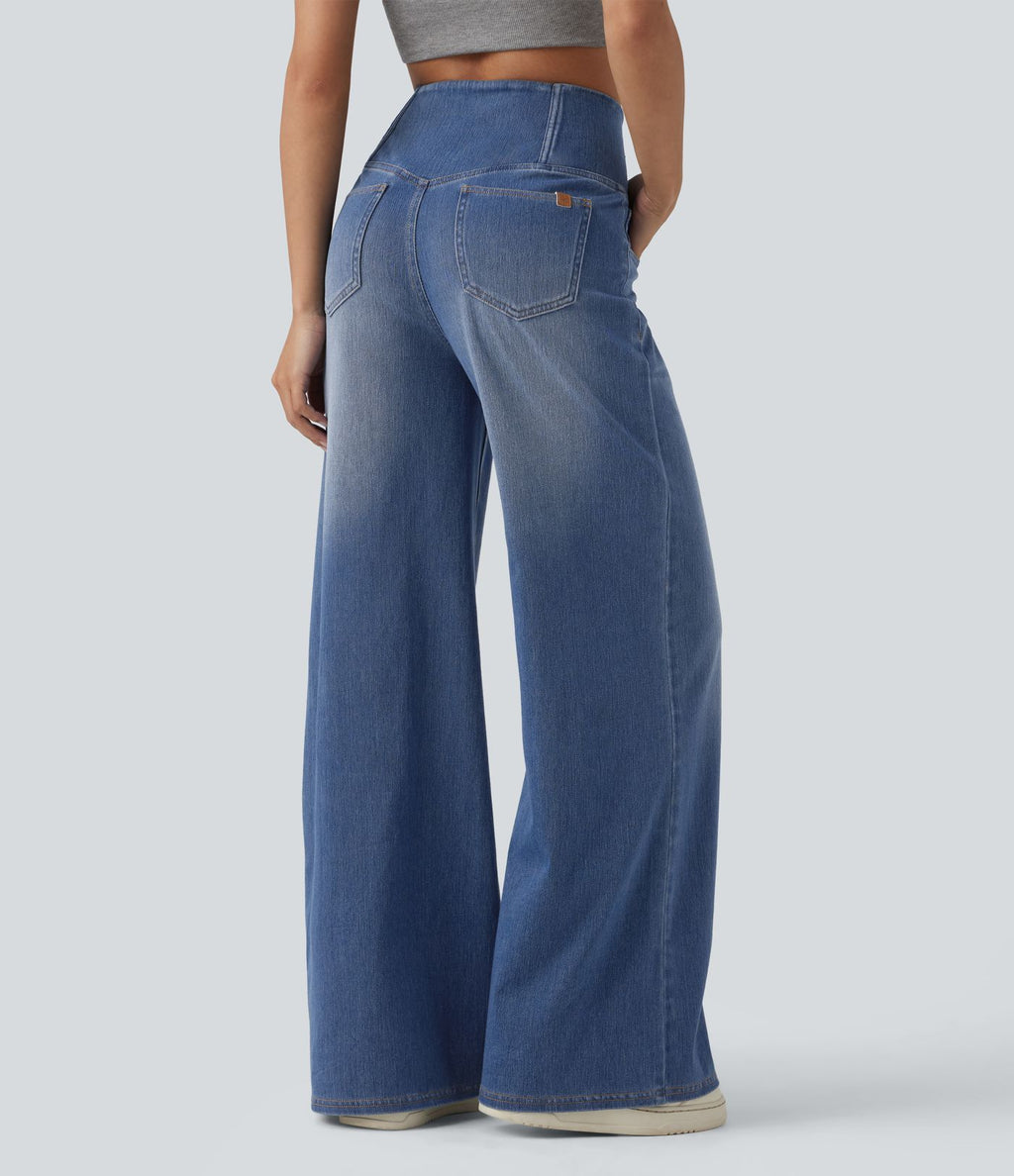Halara Flex™ Jean large casual taille haute croisée ventre plat, avec poches