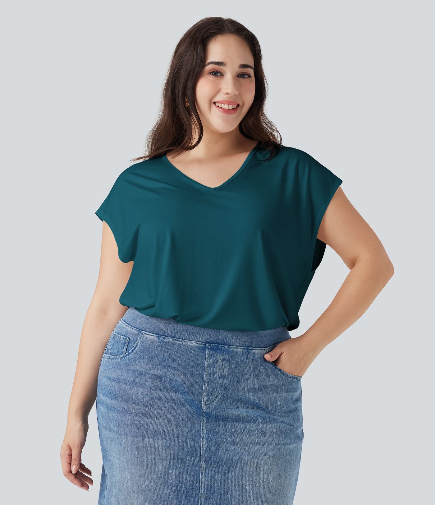 T-shirt décontracté grande taille col V manches courtes