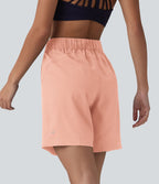 Short de yoga plissé taille haute avec ceinture élastique, cordon de serrage et poches 17,5 cm